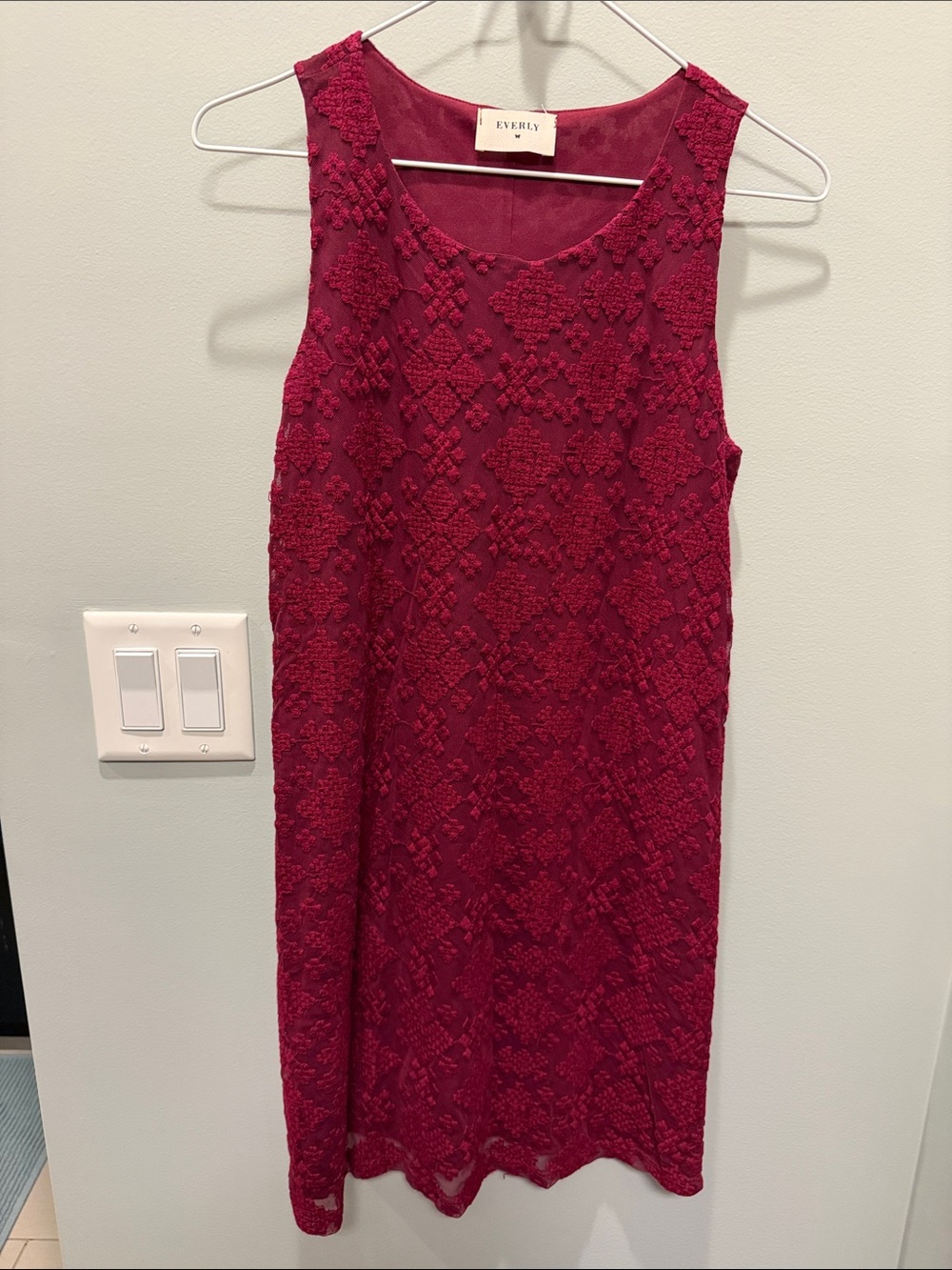 Everly Sleeveless Lace Sheath Dress in Berry Red
